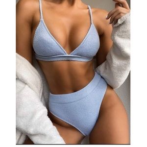 Rib Triangle High Waisted Bikini Swimsuit